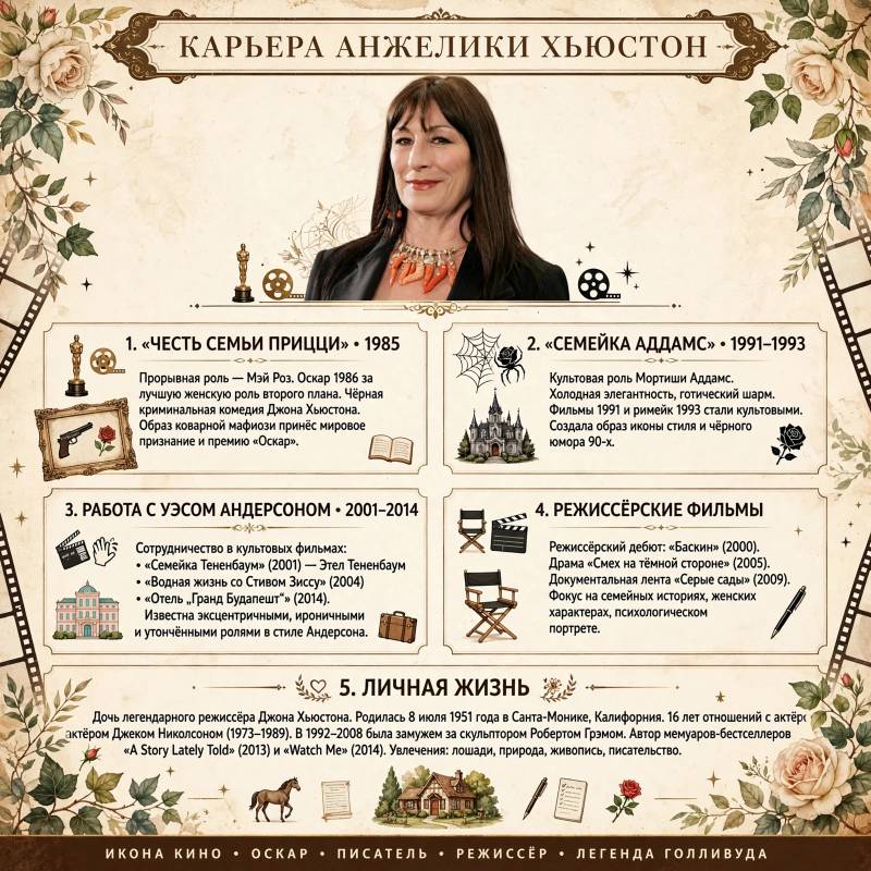 Анжелика Хьюстон: фильмы, личная жизнь и ключевые этапы карьеры