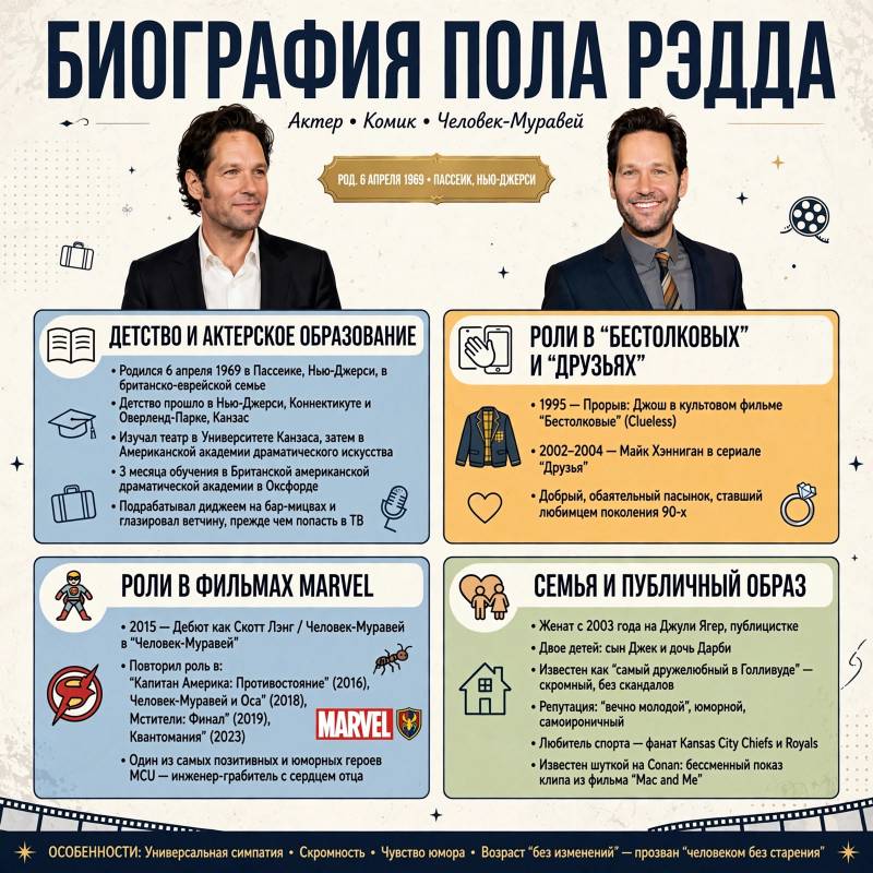 Биография Пола Рэдда: путь от «Бестолковых» до Человека-муравья