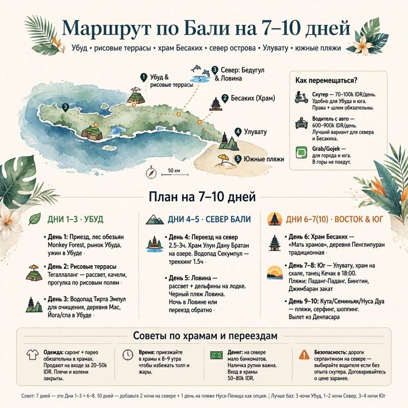 Что посмотреть на Бали: маршрут по храмам, рисовым террасам и побережью