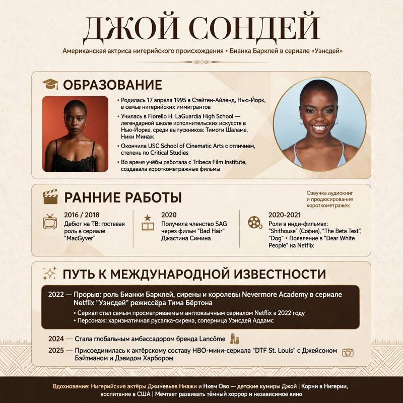 Джой Сондей: как роль Бианки в «Уэнсдей» сделала актрису звездой