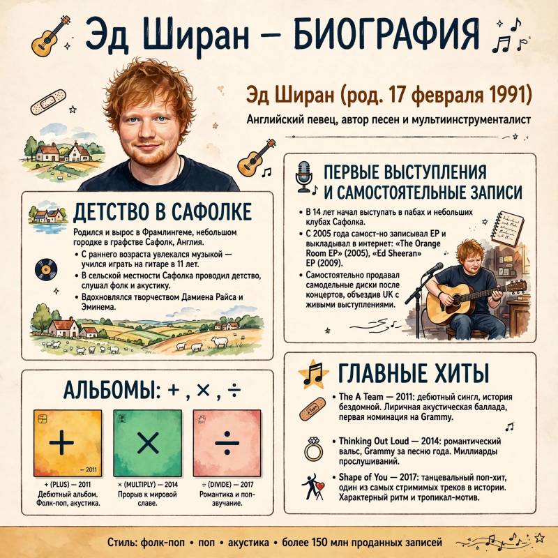 Эд Ширан: биография, хиты и путь от уличных выступлений к мировой популярности