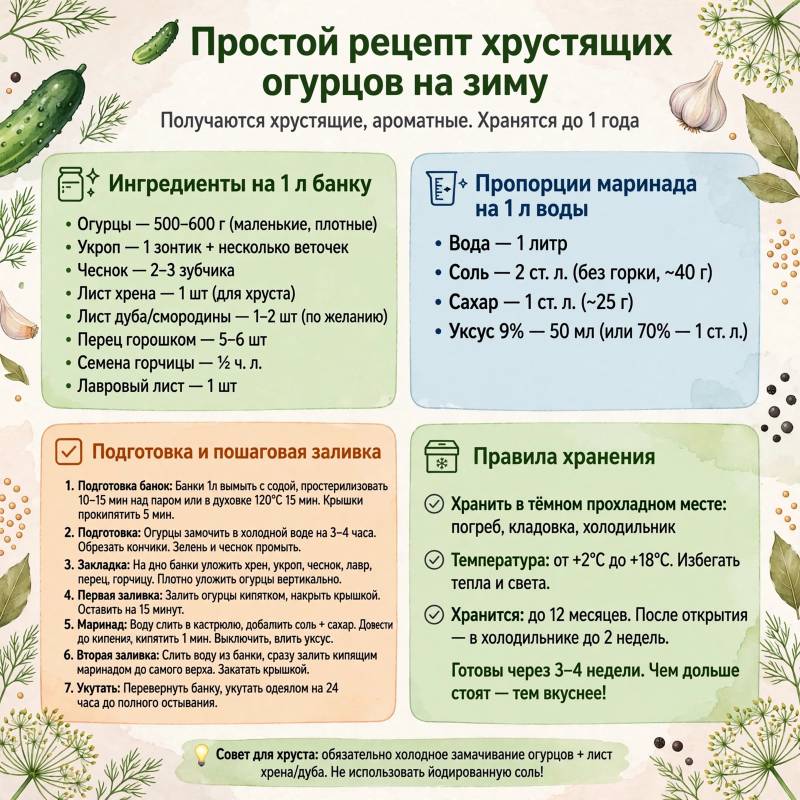 Хрустящие огурцы на зиму: простой рецепт с точными пропорциями