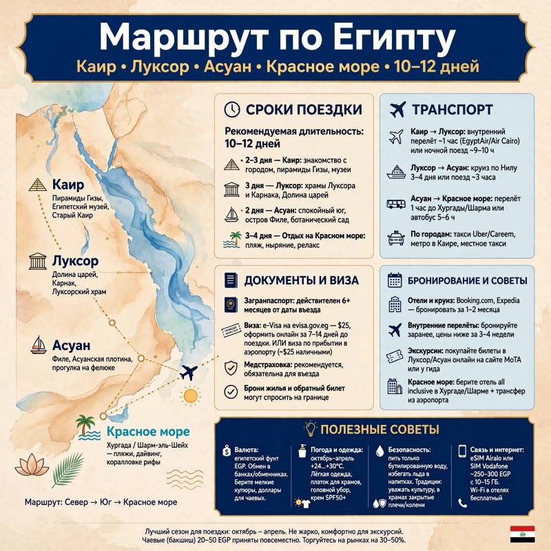 Как организовать путешествие в Египет: маршрут и полезные детали