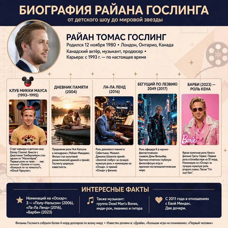 Как Райан Гослинг стал мировой звездой: биография и феномен успеха