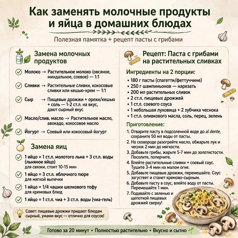 Как сделать блюдо веганским: правила замены продуктов и рецепт пасты с грибами