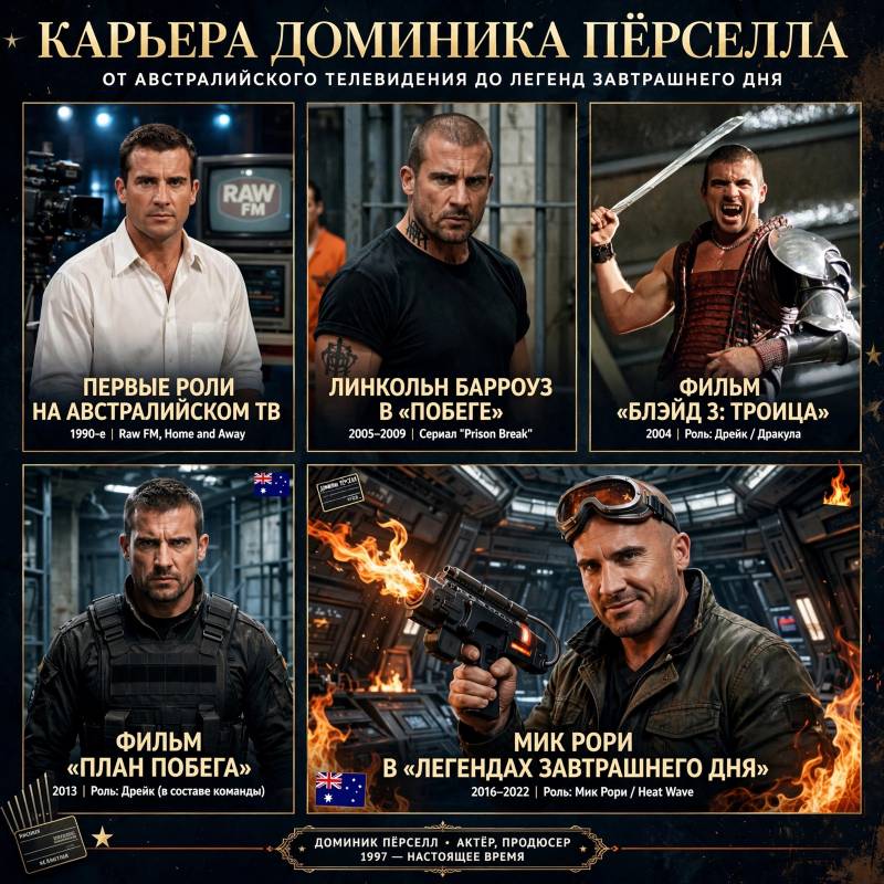 Карьера Доминика Пёрселла: от австралийского телевидения до «Побега» и «Легенд завтрашнего дня»