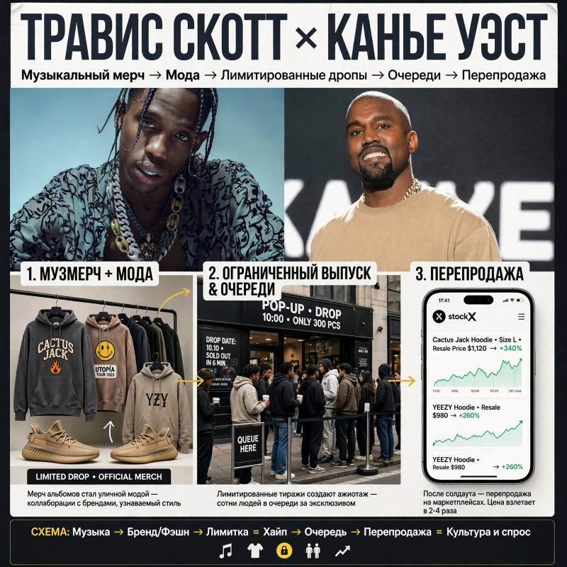 Короли мерча: как Трэвис Скотт и Канье Уэст превратили худи в предмет охоты