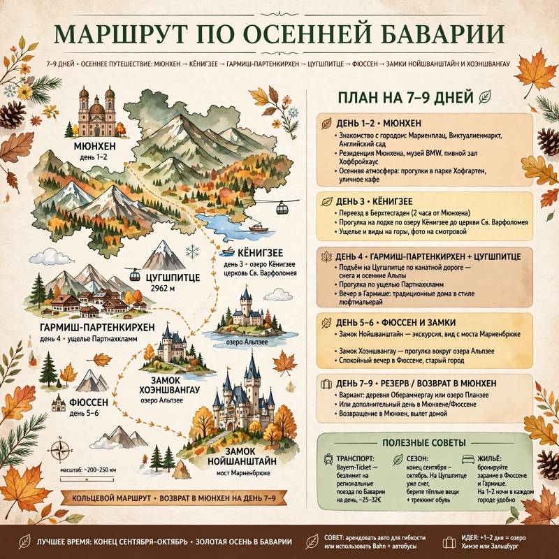 Осенняя Бавария: маршрут на неделю от Мюнхена до альпийских озёр