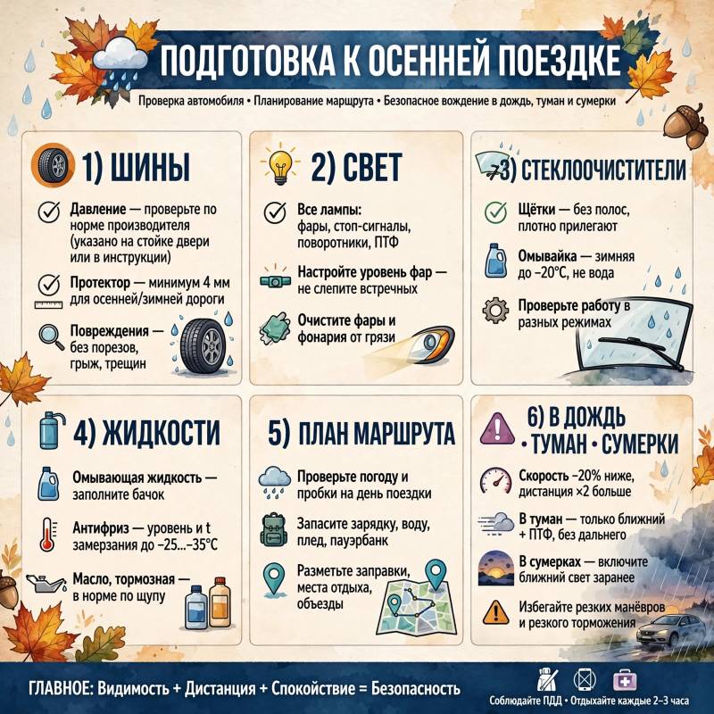 Осенняя поездка на автомобиле: подготовка машины и планирование маршрута
