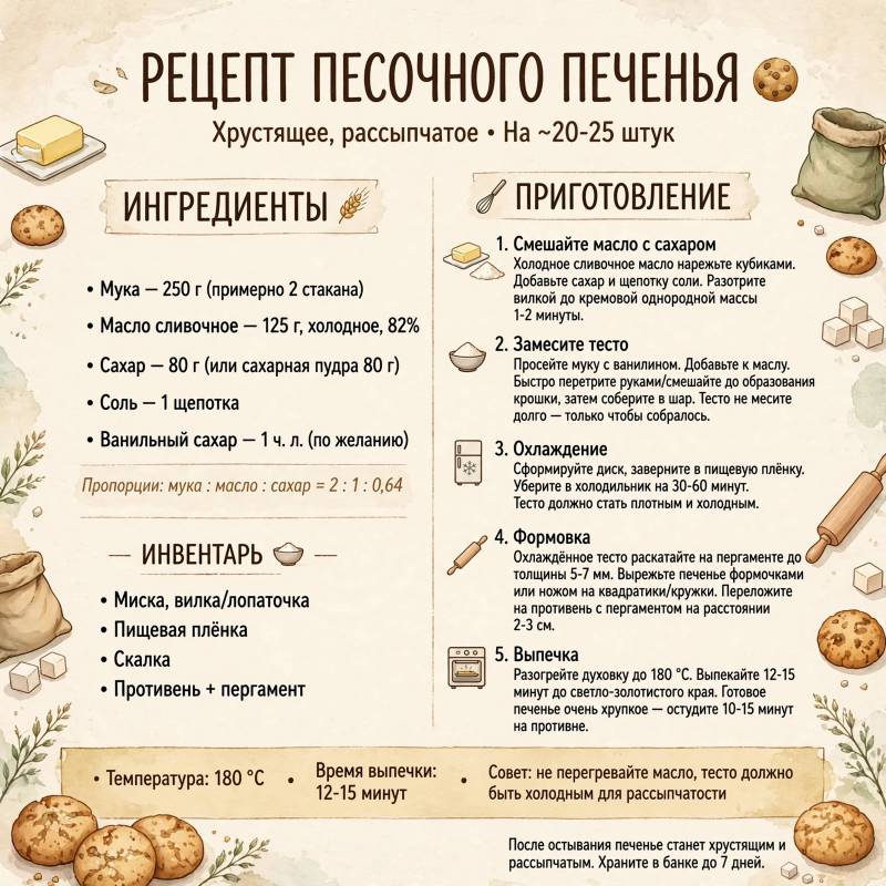 Песочное печенье: простые пропорции, понятные этапы и вкусный результат
