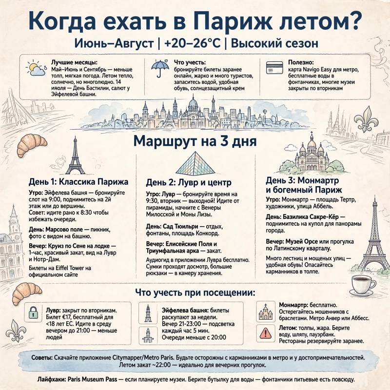 Поездка в Париж летом: когда ехать и что включить в маршрут