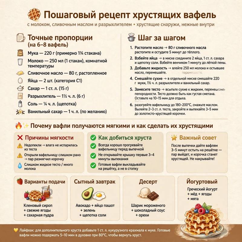 Простой рецепт хрустящих вафель: точные пропорции и пошаговое приготовление