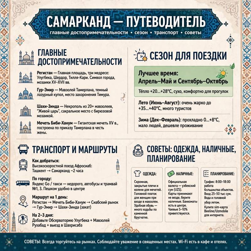Самарканд: главные места, лучшее время для поездки и советы туристам