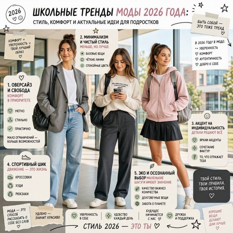 Школьные тренды моды 2026 года: стиль, комфорт и актуальные идеи для подростков
