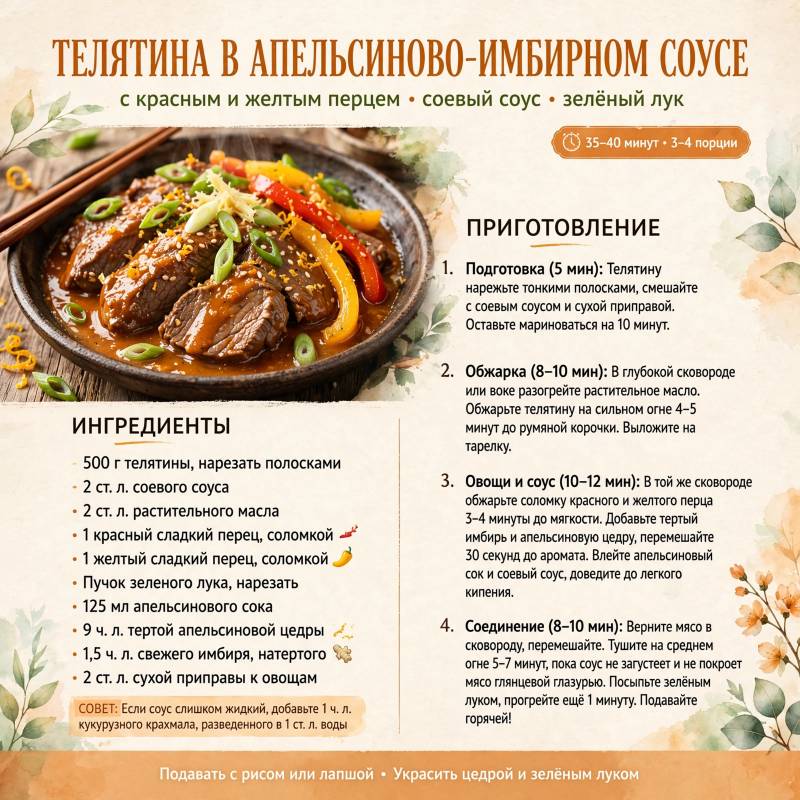 Телятина с апельсинами и перцем