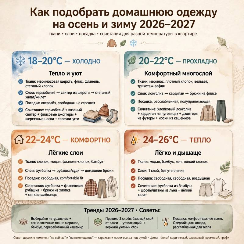 Уютная одежда для дома осенью и зимой 2026–2027: как выбрать комфортный комплект